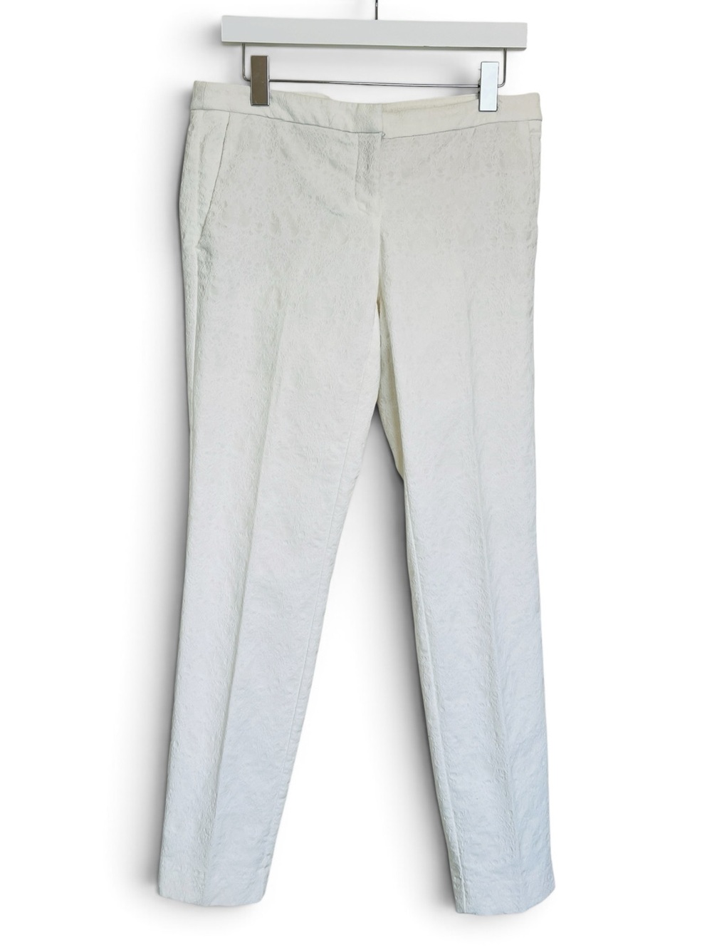 Saint Tropez West White Textured Women's Tapered Leg Trousers, Size 6 (CLO-108)